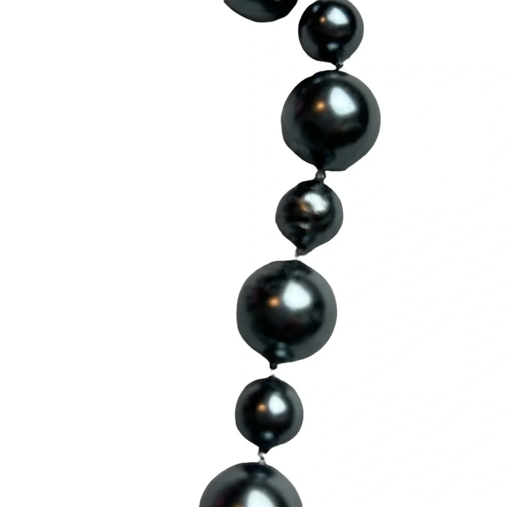 Gunmetal Grayish Black Faux Pearl Long Necklace - Picture 11 of 11